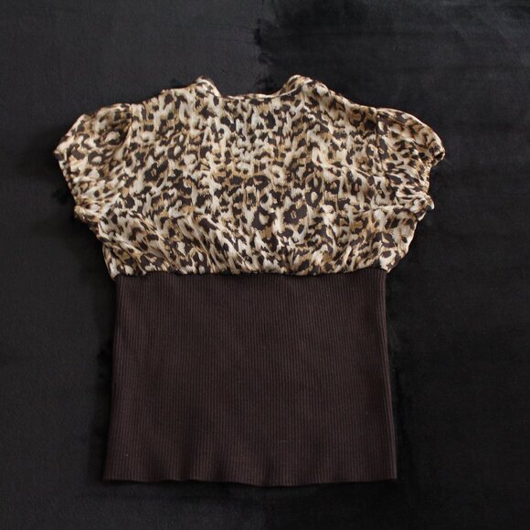 2000s Sparkly Cheetah Print Blouse w/ Stretchy Waist Band - Picture 2 of 5